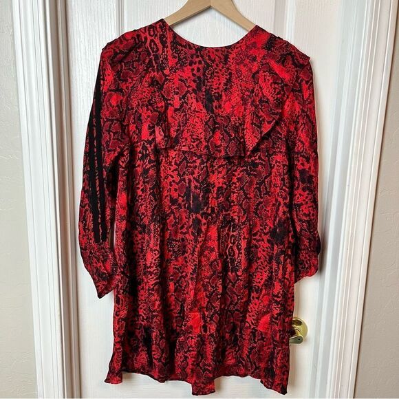 ba&sh Sym Red‎ Snakeskin Print Ruffled Crepe Mini Dress Size XS - Picture 5 of 9